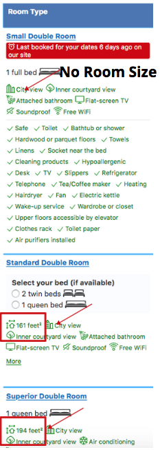 Scandinavian hotels room size